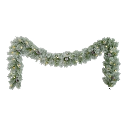9ft. Pre-Lit Flocked Garland with Warm White LED Lights